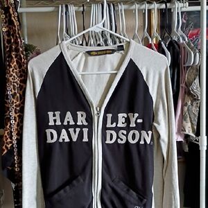 Classic Harley-Davidson Black and White Zip-Up Sweater